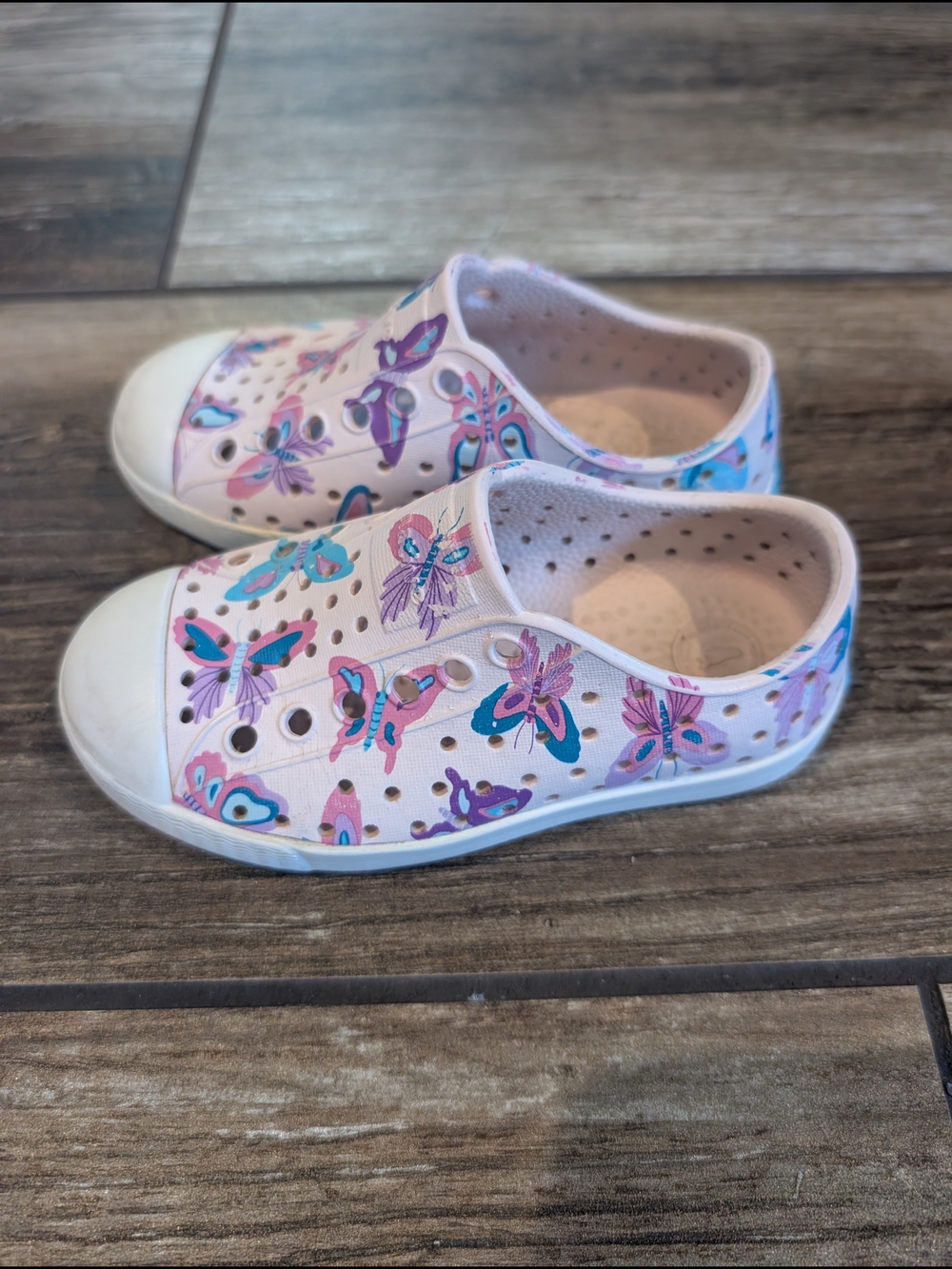 Native Shoes Kids Slip-On Sneakers with Pink & Turquoise Butterfly Print